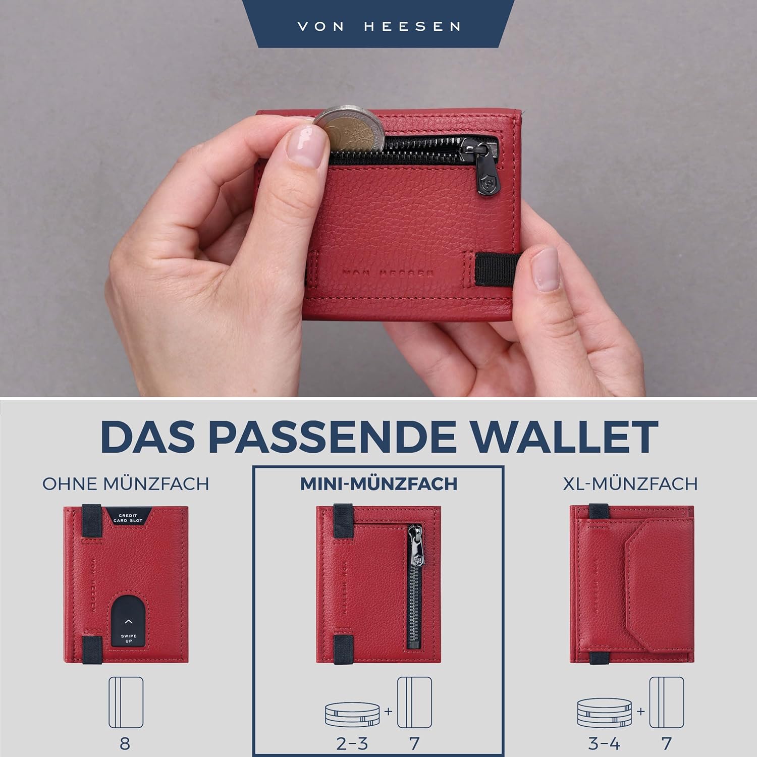 Thumbnail 5 de VON HEESEN Slim Wallet mit Münzfach & RFID-Schutz – Minimalistisches Kartenetui aus Nappa-Leder