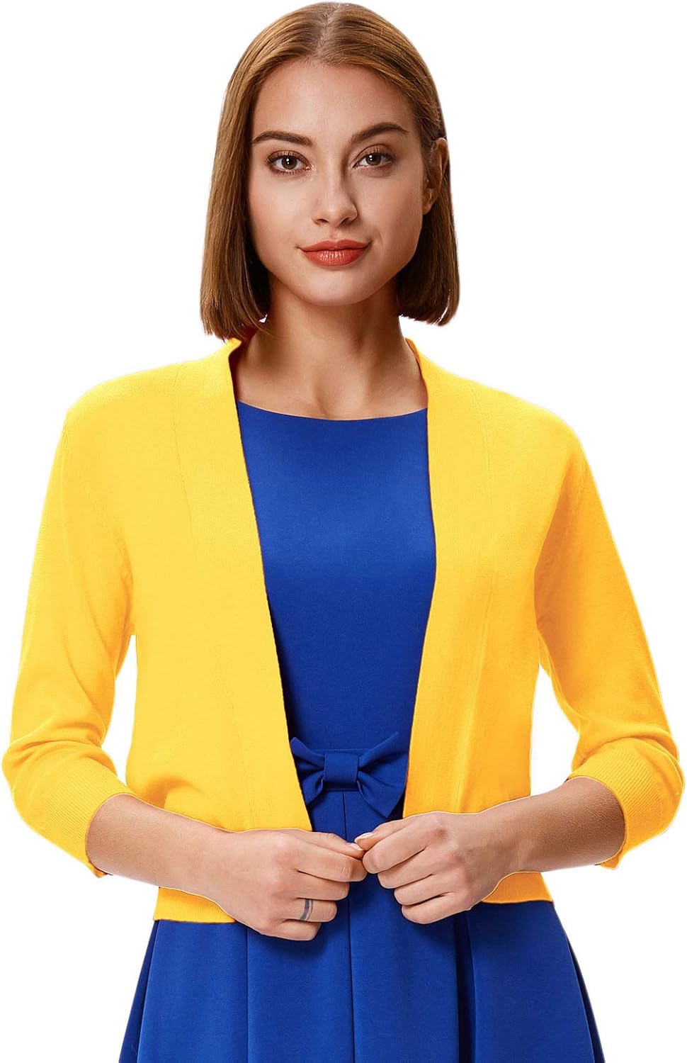 Thumbnail 1 de GRACE KARIN Women Cardigan Sweaters: Lightweight Cropped 3/4 Sleeve Shrug