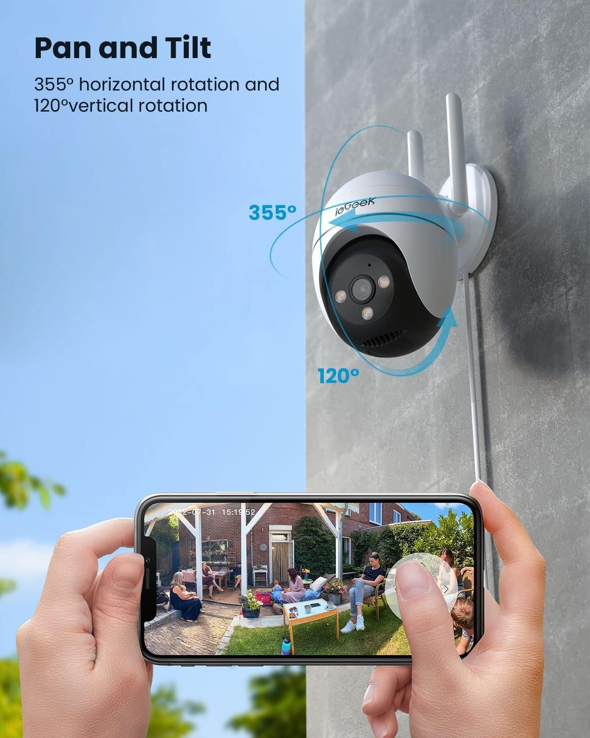 Thumbnail 3 de ieGeek 5MP Outdoor WiFi Security Camera (2.4/5Ghz) with 360° PTZ, Human Detection, Siren & Light Alarm