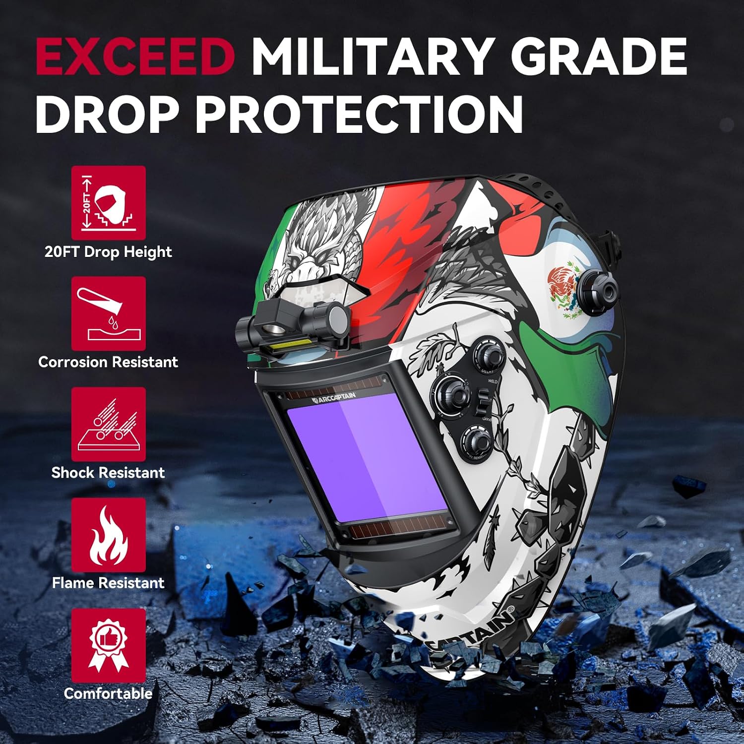Detalle 2 de ARCCAPTAIN Auto-Darkening Welding Helmet with LED Light, True Color Lens