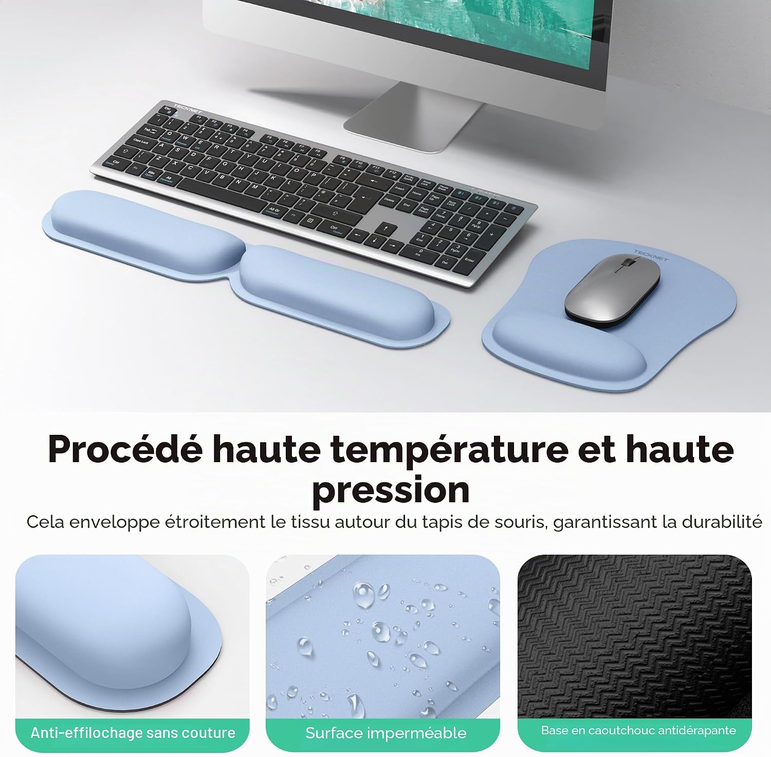 Detalle de TECKNET Tapis de Souris et Repose-Poignet Clavier – Tapis ergonomique en mousse à mémoire, antidérapant et pliable