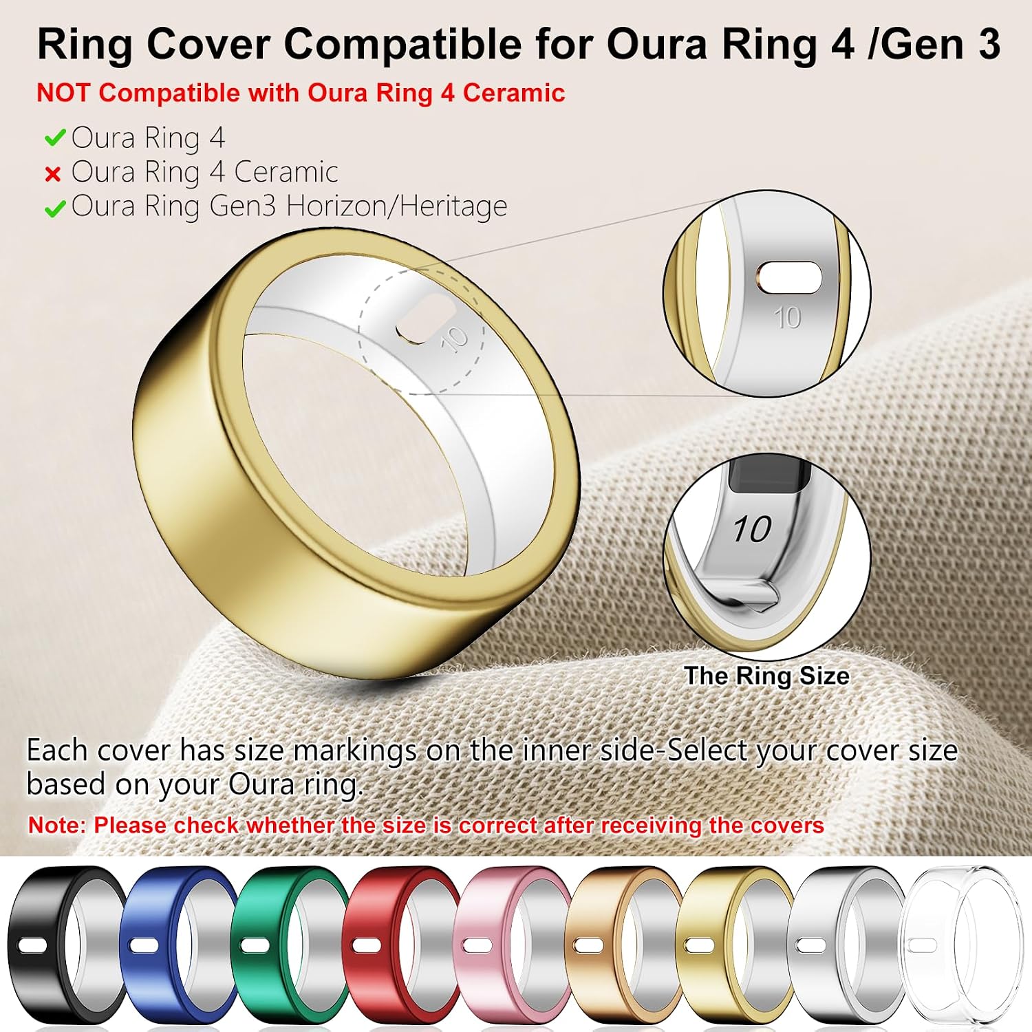 Thumbnail 1 de Compatible Cover for Oura Ring 4 / Gen 3 (Heritage & Horizon) – Rugged TPU Charging Sleeve, 10-Pack, Size 10