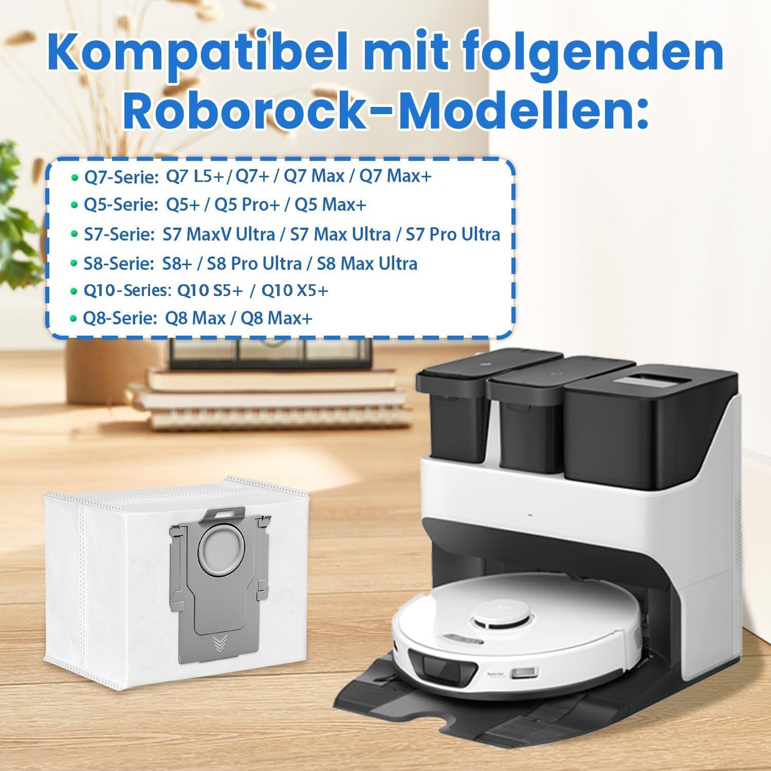 Detalle 2 de 10 Stück Staubbeutel für Roborock S7 Max Ultra bis Q8 Max – 3L Große Kapazität