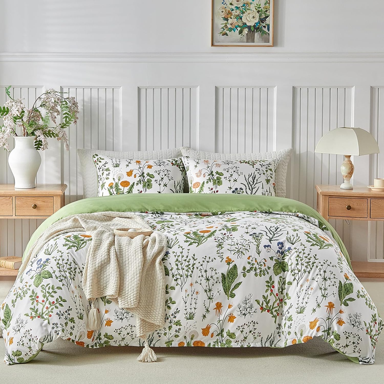 Thumbnail 1 de Tokokimo Double Duvet Cover Set Floral Bedding – Orange Flowers Print, White, 200x200 cm