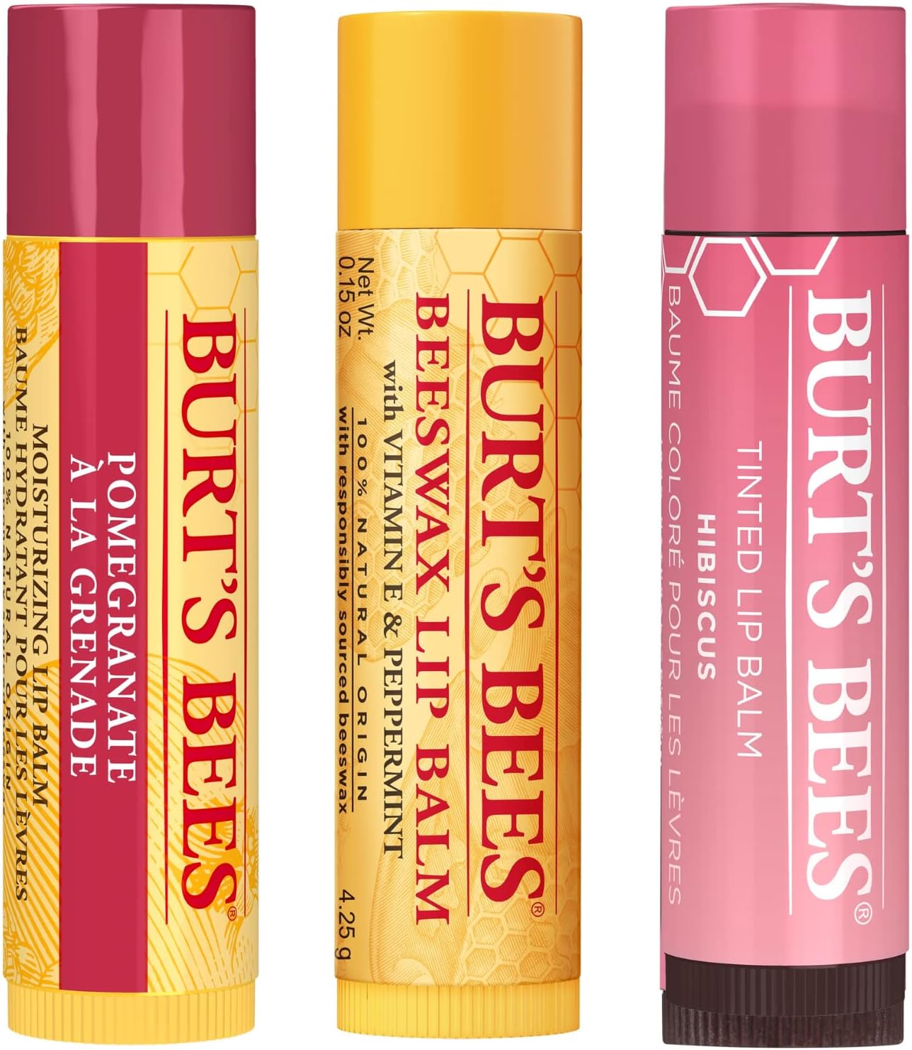 Detalle de Burt's Bees Balsamo Labbra in Vasetto – Set regalo con 3 gusti: Cera d'Api, Ibisco e Melograno (3 x 4.25 g)