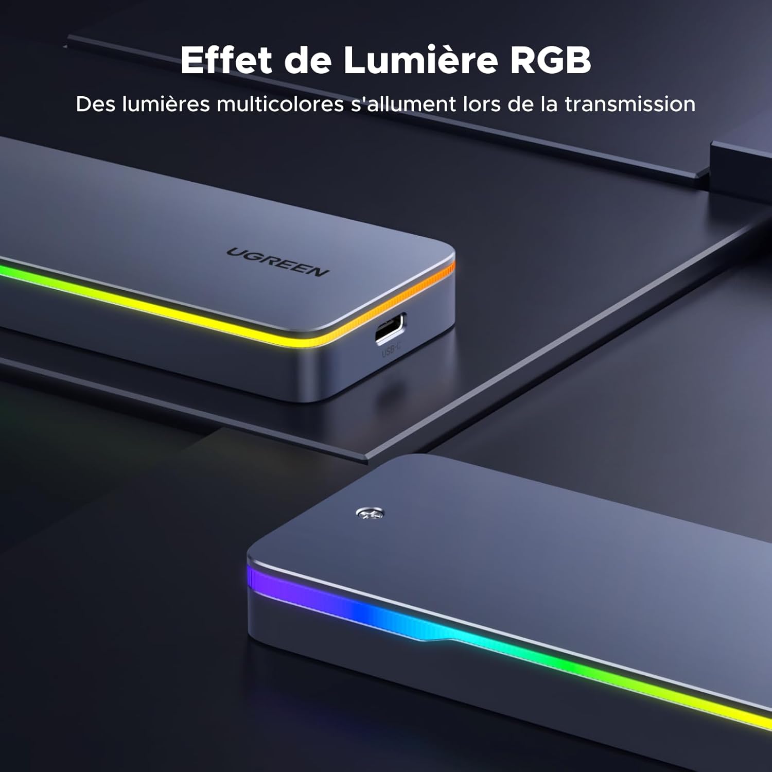 Thumbnail 3 de UGREEN Boîtier RGB M.2 NVMe/SATA USB-C 3.2 Gen 2 (20 Gbps) pour SSD M.2