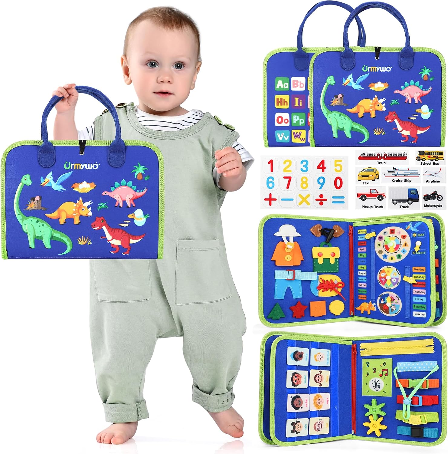 Detalle de URMYWO UMMZBAL Busy Board, 6-Page Fabric Activity Book with Alphabet and Number Activities