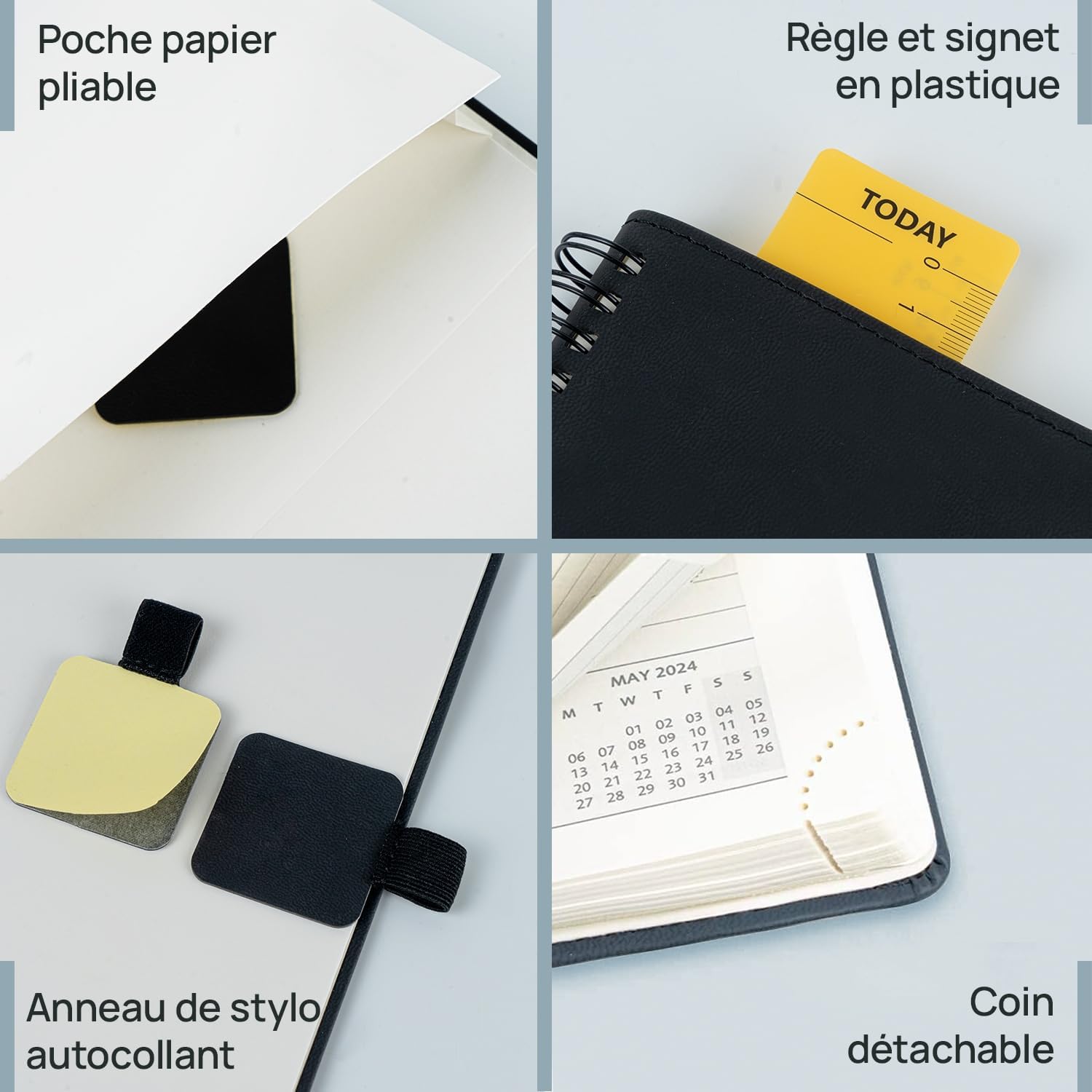 Thumbnail 5 de POPRUN Agenda 2026 semainier 22 x 16,5 cm (janv. 2026 → déc. 2026) couverture souple PU cuir spirale