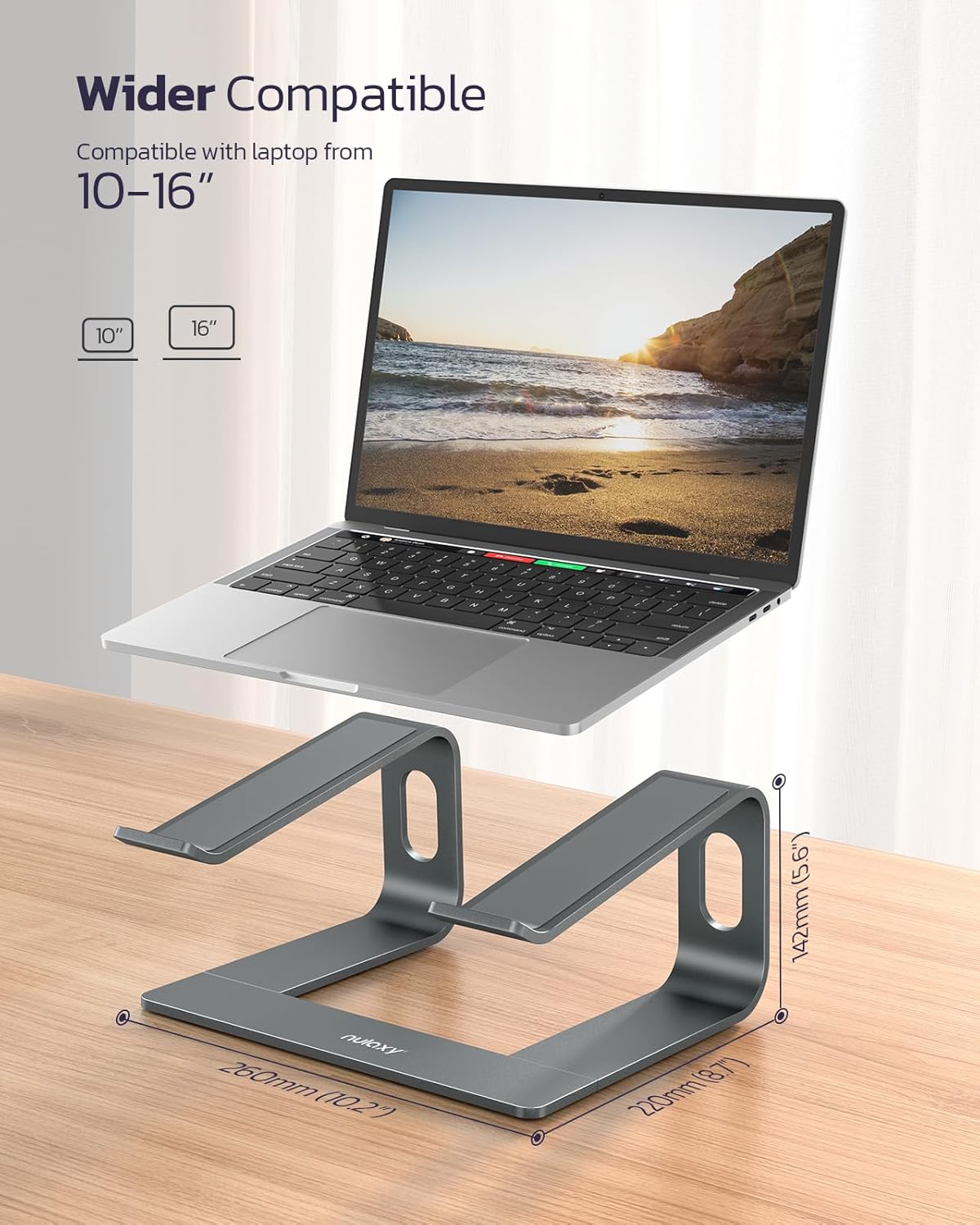 Detalle de Nulaxy All-Aluminum Laptop Stand for Desk (C3) – Detachable, Ventilated, 10–16" Compatibility