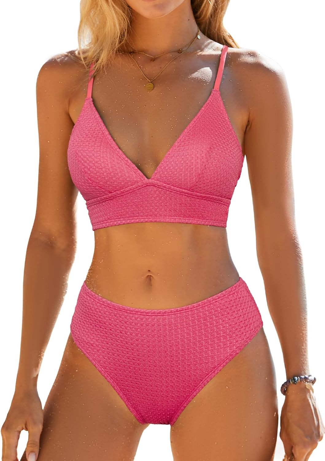 Detalle de CUPSHE Maillot de Bain Deux Pièces pour Femme — Décolleté en V et Nœud Dos, Taille Mi-Haute
