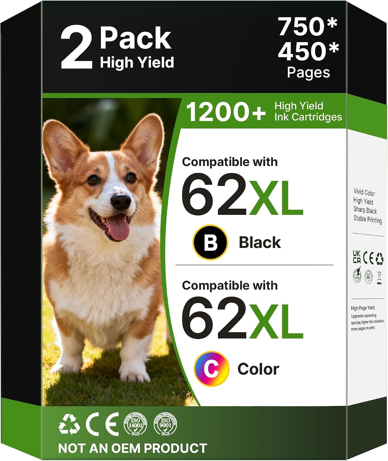 Detalle de 62 XL 62XL Black and Colour Ink Cartridges Twin Pack for HP 62/62XL — 2-pack Replacement