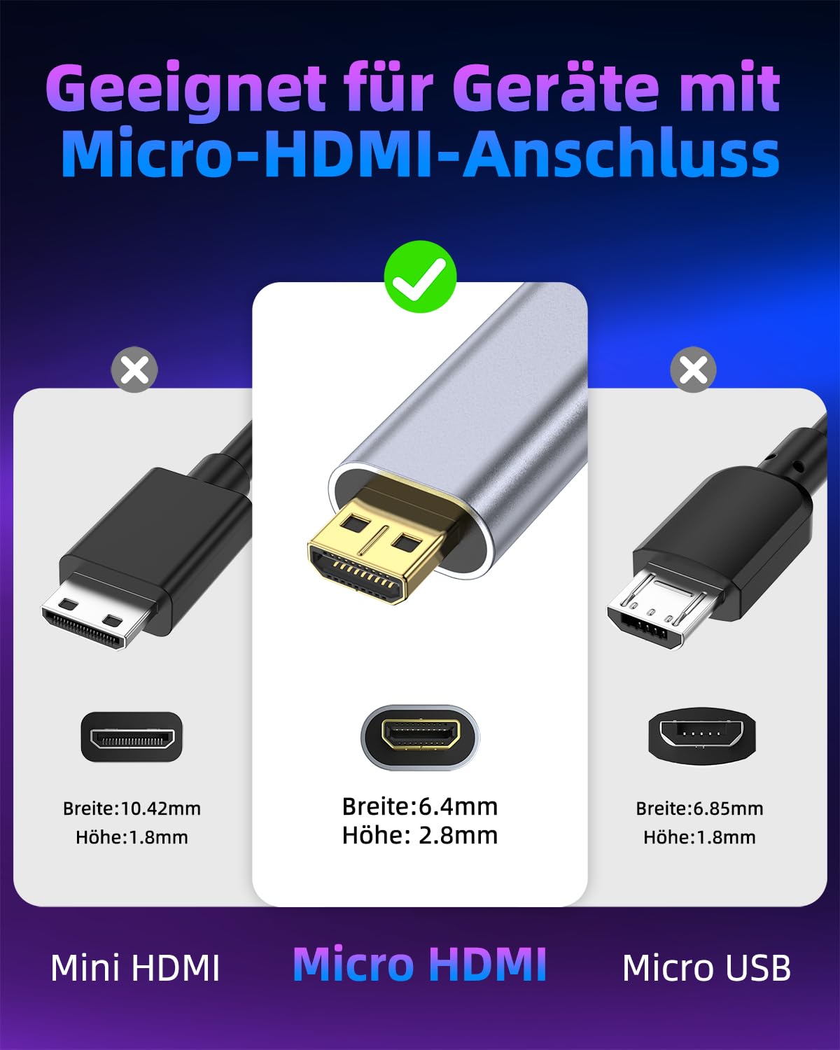 Thumbnail 6 de Micro HDMI auf HDMI Kabel 2m 4K@60Hz