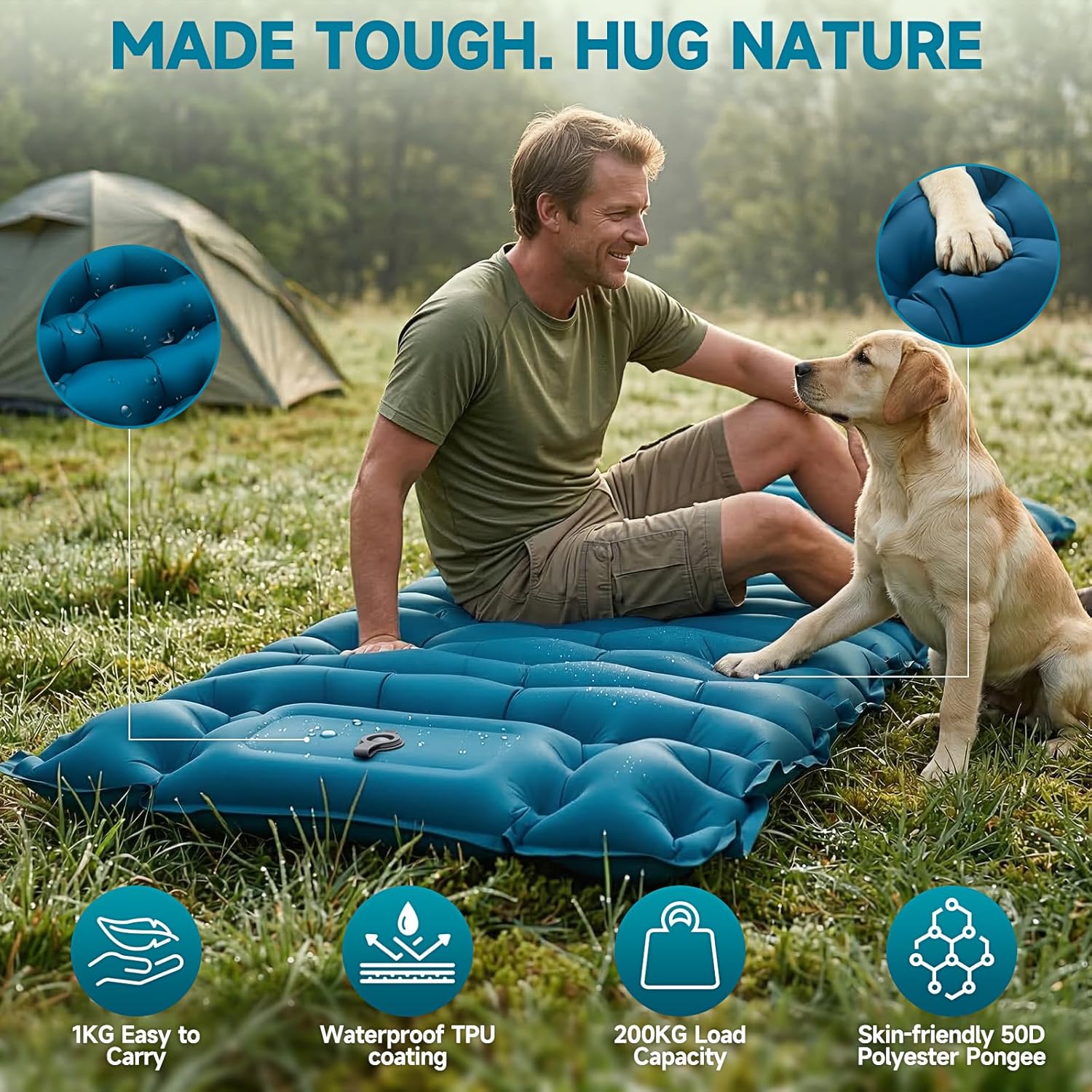 Thumbnail 1 de FORRINX Camping Sleeping Pad Self Inflating 9.5cm Thick – Ultra-Wide, Built-in Pump, Waterproof Air Mattress