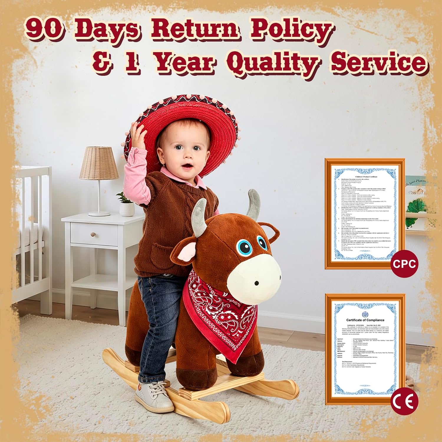 Thumbnail 5 de FUNLIO Cavallo a dondolo Toro Selvaggio per bambini 1-3 anni – Sicuro, morbido e facile da montare