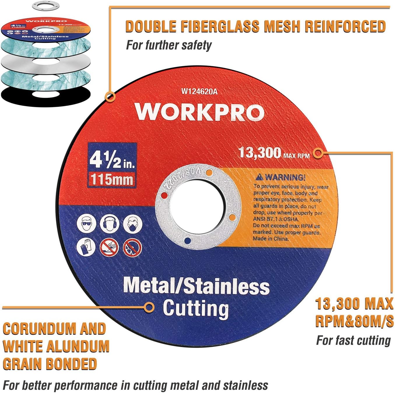 Detalle de WORKPRO 115 mm Metal Cutting Discs 20-pack