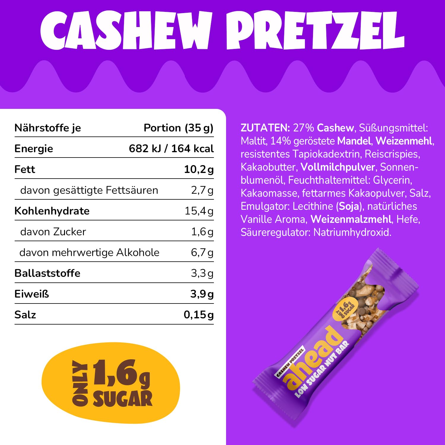 Thumbnail 1 de AHEAD Low Sugar Nut Bar Nussriegel mit Cashewkernen & Milchschokolade – 12 x 35 g