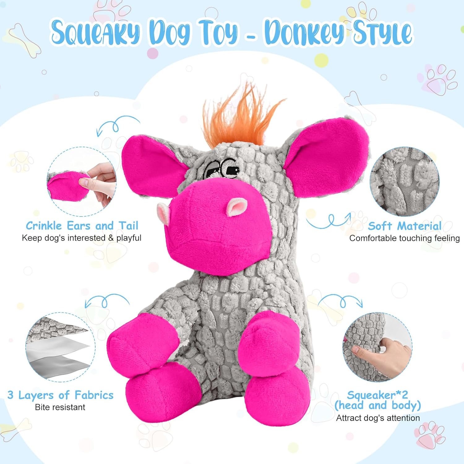 Thumbnail 1 de Wonfly Dog Toys: Interactive Squeaky Plush Toy with Cotton Cloth and Crinkle Paper