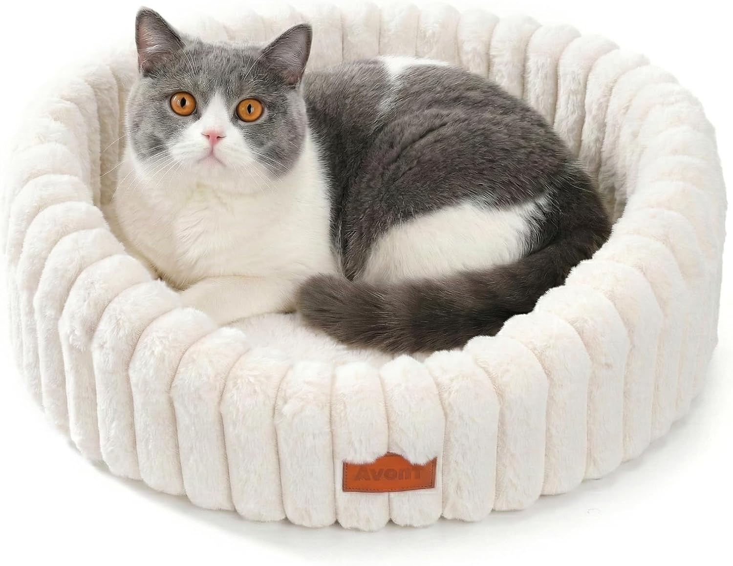 Detalle de Avont Cat Bed for Indoor Cats – Fluffy Washable, Raised Rim and Non-Slip Base (S/M, Cream/Gray/Brown/Pink)