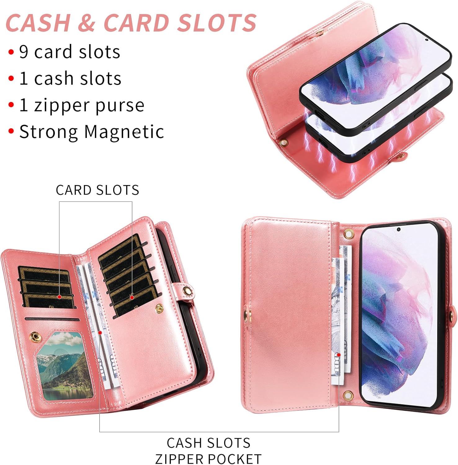 Thumbnail 2 de Asuwish Wallet Case for Samsung Galaxy S21 Plus 5G — Detachable Crossbody & Screen Protector