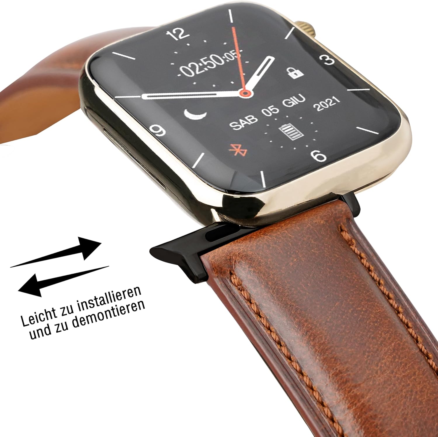 Detalle de Gomvadr Lederarmband für Apple Watch – 38–49 mm, Wachsöl-Leder, Edelstahl-Schnalle