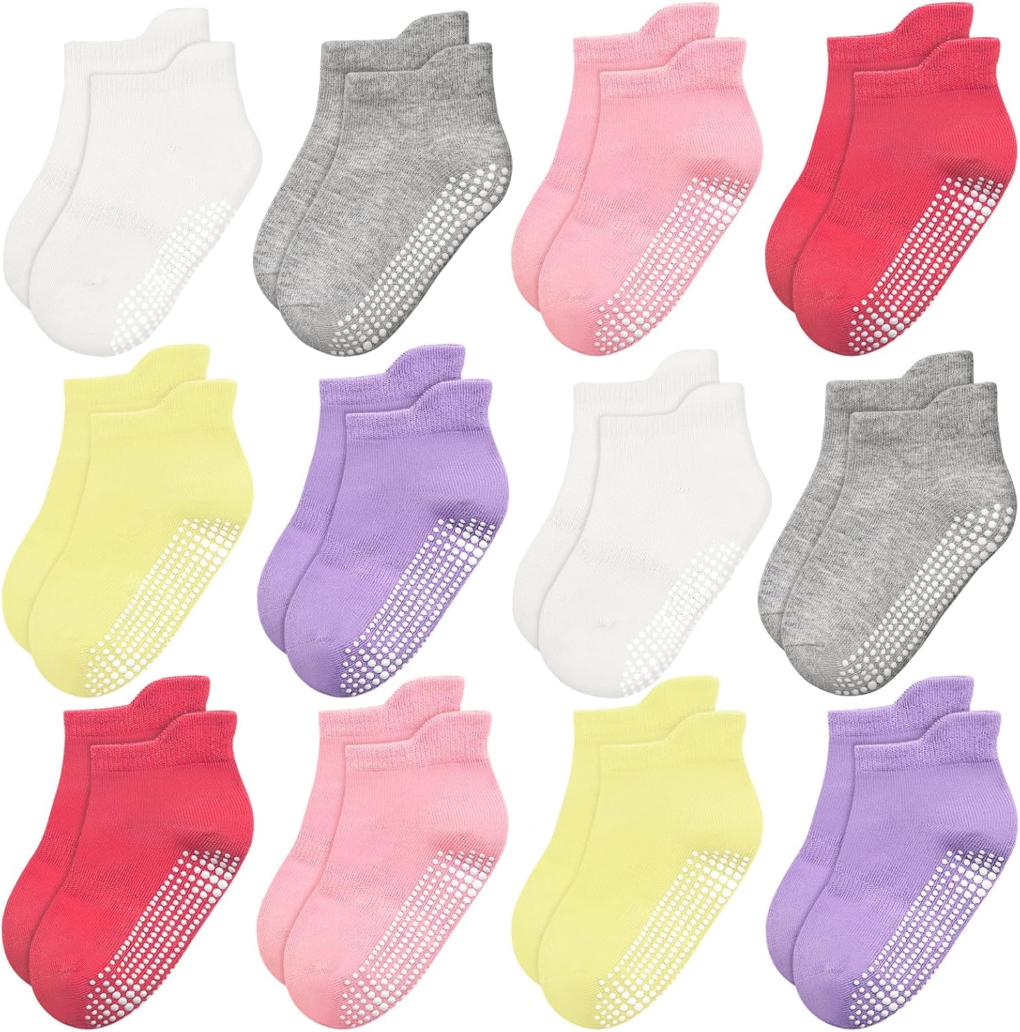 Detalle de ELUTONG Kinder Antirutsch Knöchel Socken – 12 Paar Baumwollmix mit rutschfesten Noppen (6 Monate–7 Jahre)