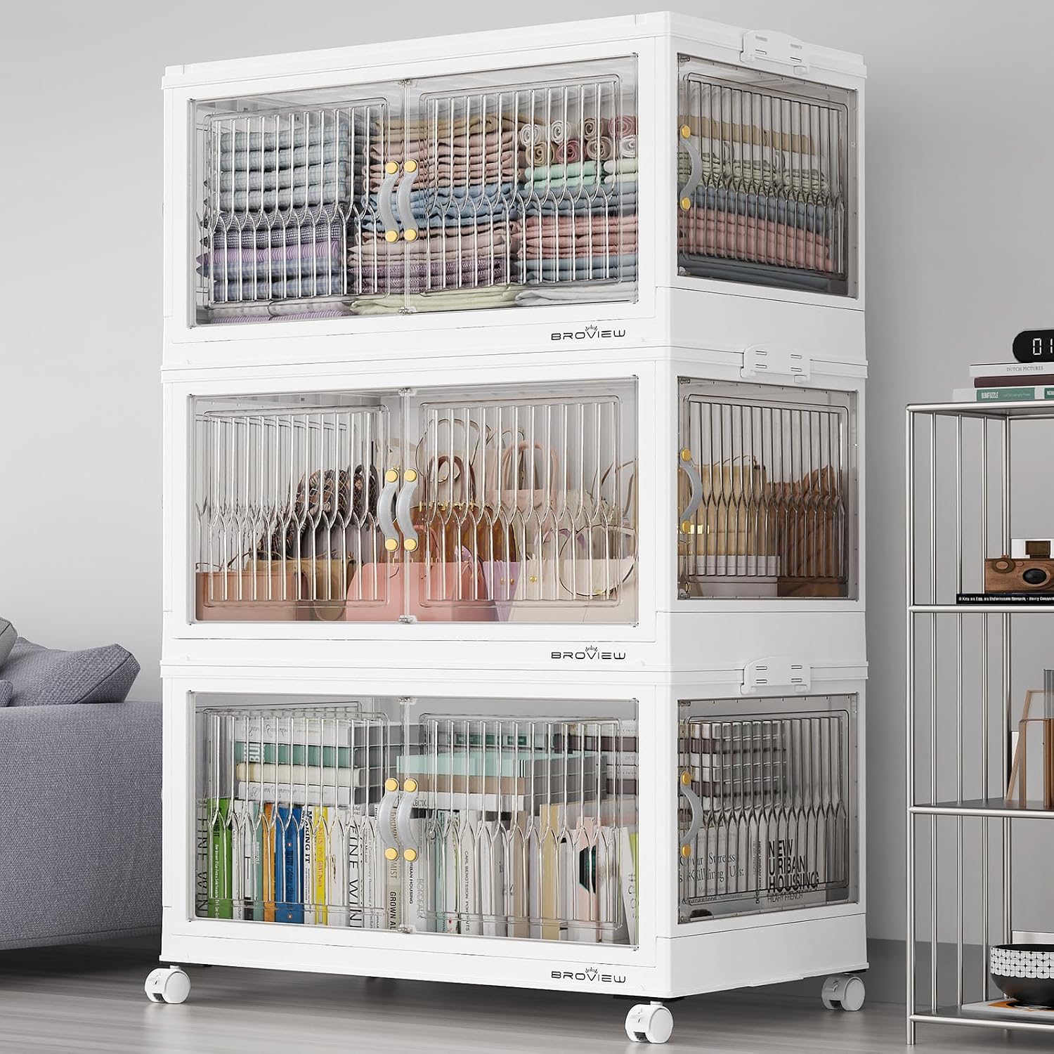 Detalle de BROVIEW Stackable Storage Bins 3-Pack