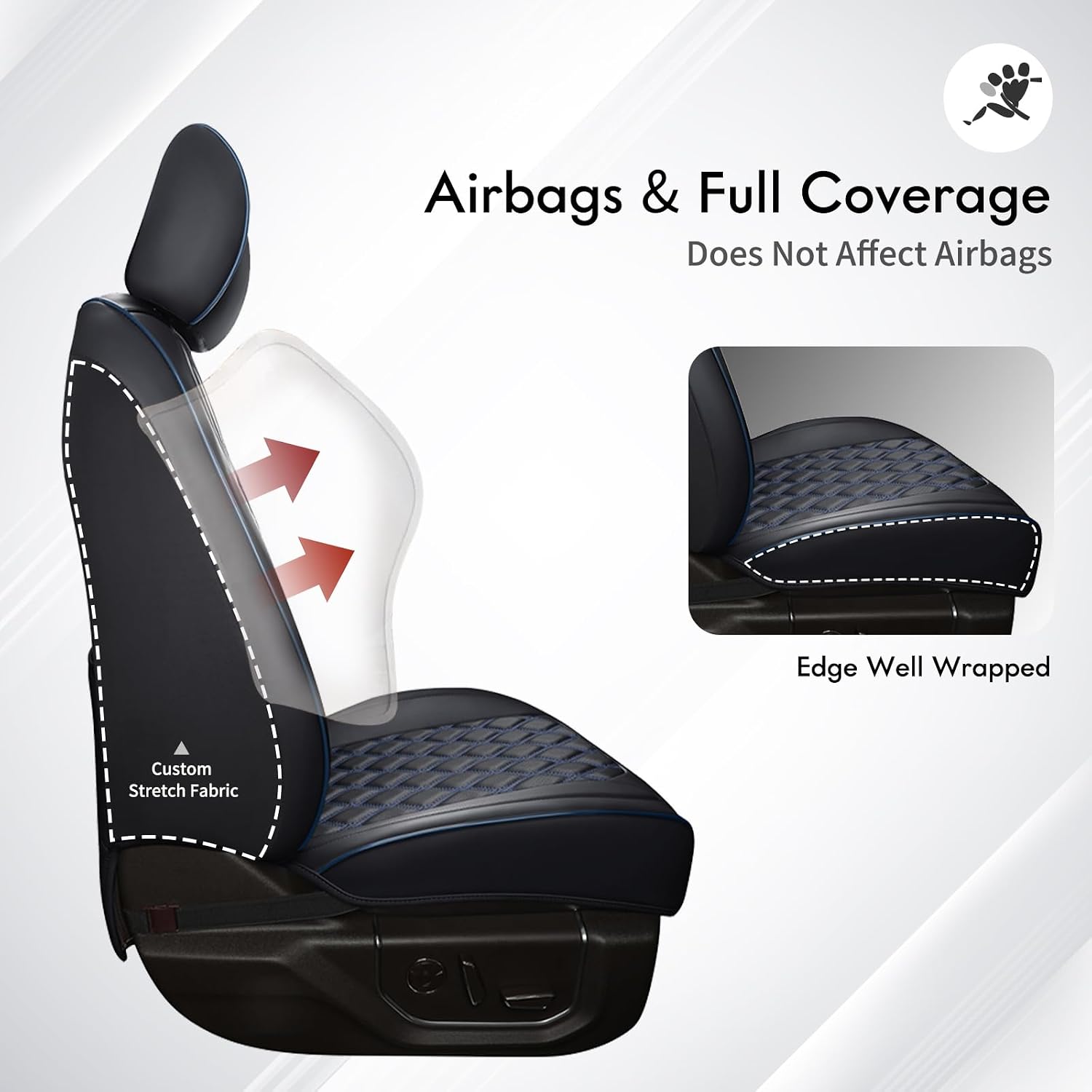 Detalle de Huidasource Faux Leather Front & Rear Truck Seat Covers for 2015-2025 Ford F-150 SuperCrew and 2017-2025 F-250/F-450 Super Duty Crew Cab (Black & Blue, Full Set)