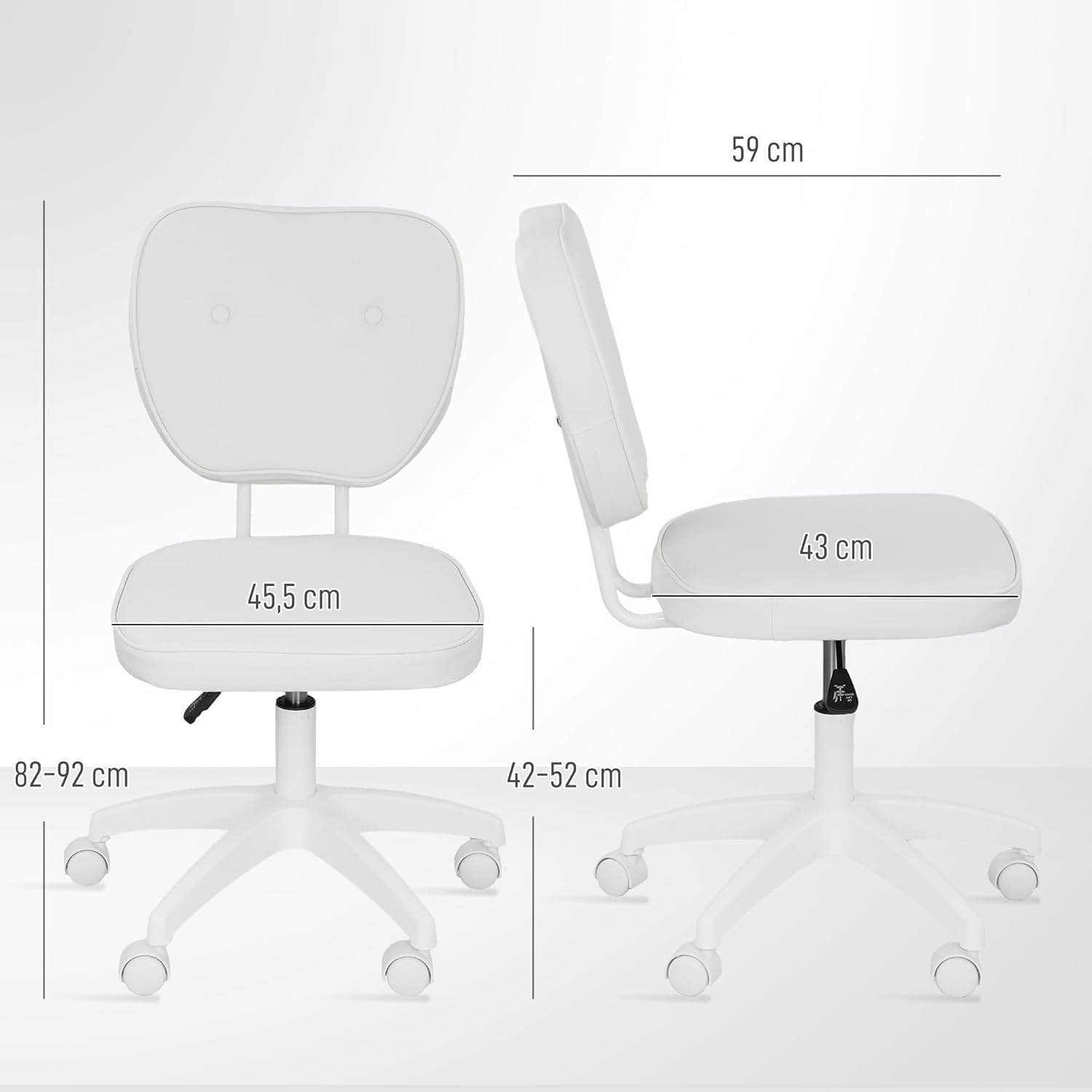 Thumbnail 2 de Vinsetto Chaise de bureau pivotante sans accoudoirs, dossier moyen et hauteur réglable (blanc)
