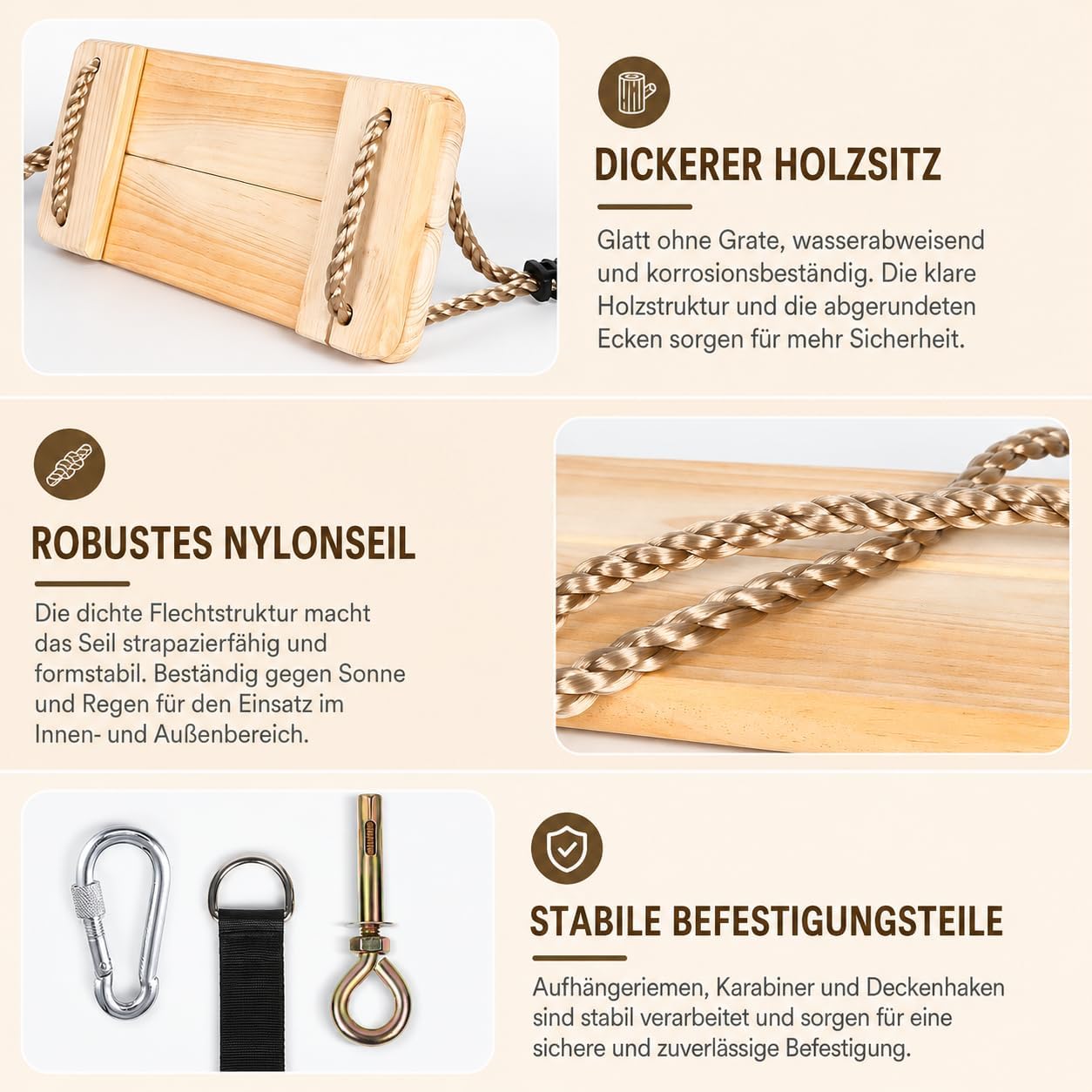 Thumbnail 3 de EXTFANS Holz Schaukel: stabile Schaukel für Innen & Außen bis 160 kg
