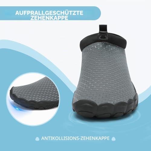 Detalle de Mishansha Herren Badeschuhe Barfuß Wasserschuhe Dunkelgrau Gr.39