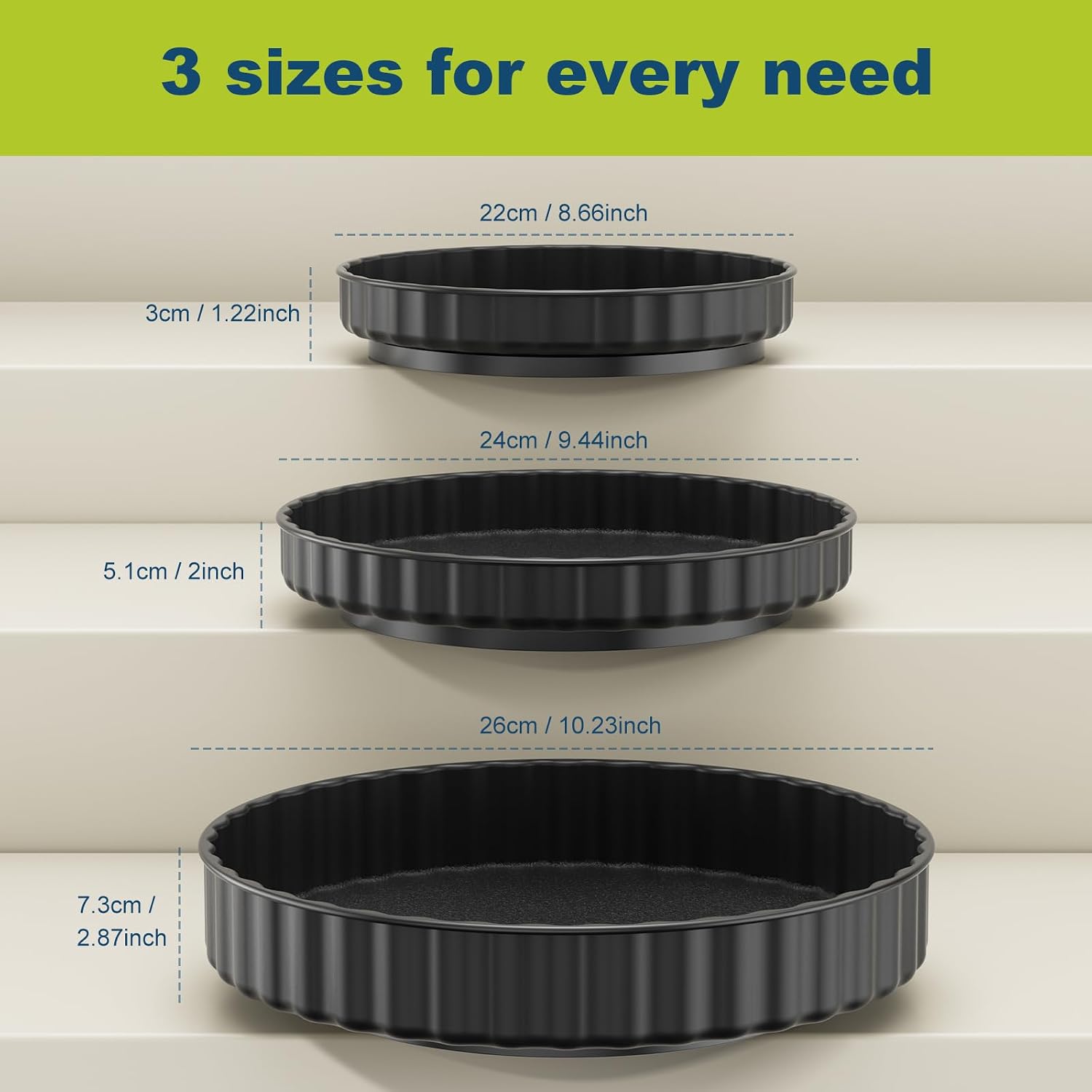 Detalle de Lazy Susan Turntable 3 Pack (Black) – 360° rotating cupboard and fridge organiser trays