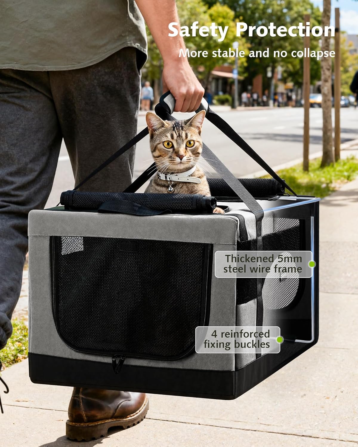 Detalle de Pecute sac de transport pliable pour 2 chats avec cadre ultra stable (gris)