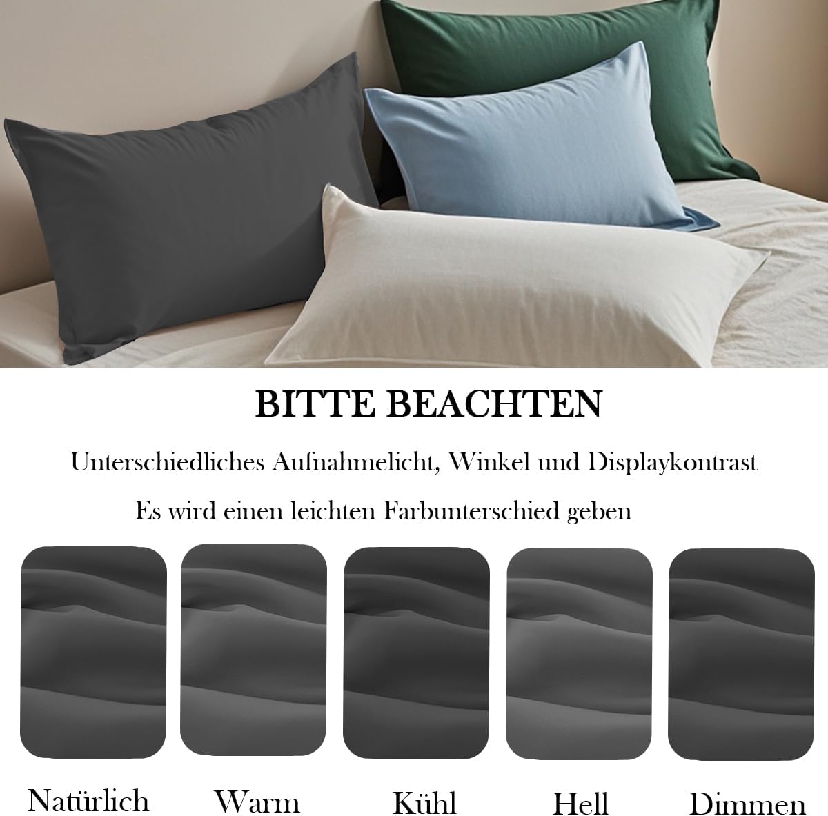Thumbnail 6 de Nesture Kissenbezug 50x50 cm – 2er Set, Anthrazit aus 100% Mikrofaser