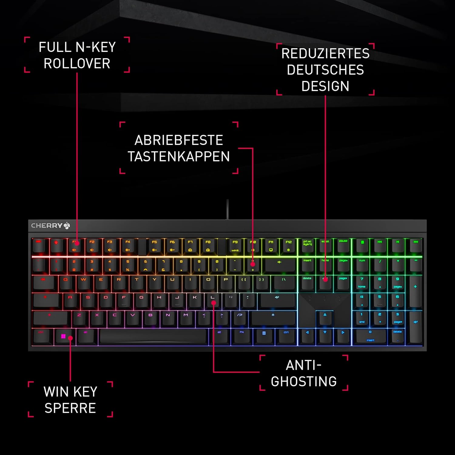Thumbnail 1 de CHERRY MX 2.0S Gaming-Tastatur (QWERTZ) mit MX2A Red Switches und RGB-Beleuchtung – kabelgebunden