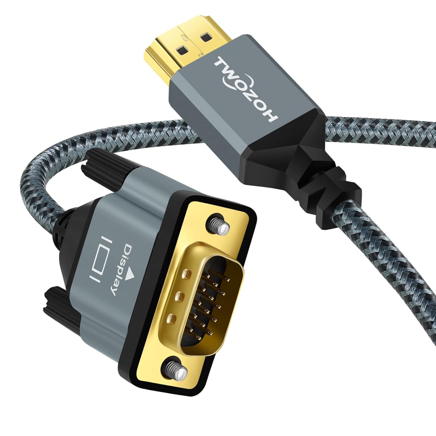 Detalle de Twozoh HDMI auf VGA Kabel 2M – Aluminiumgehäuse, vergoldete Stecker, 1080p/60Hz