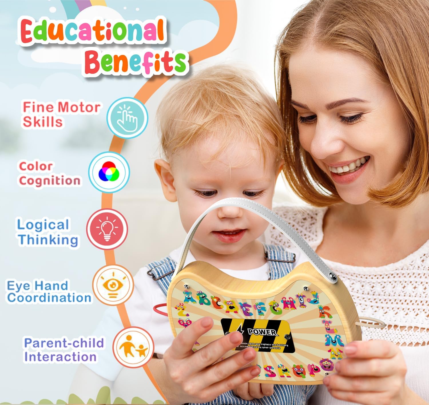 Thumbnail 1 de Flycoost Busy Board with LED Light Switches — Montessori-Inspired Wooden Sensory Toy for 1–3 Year Olds