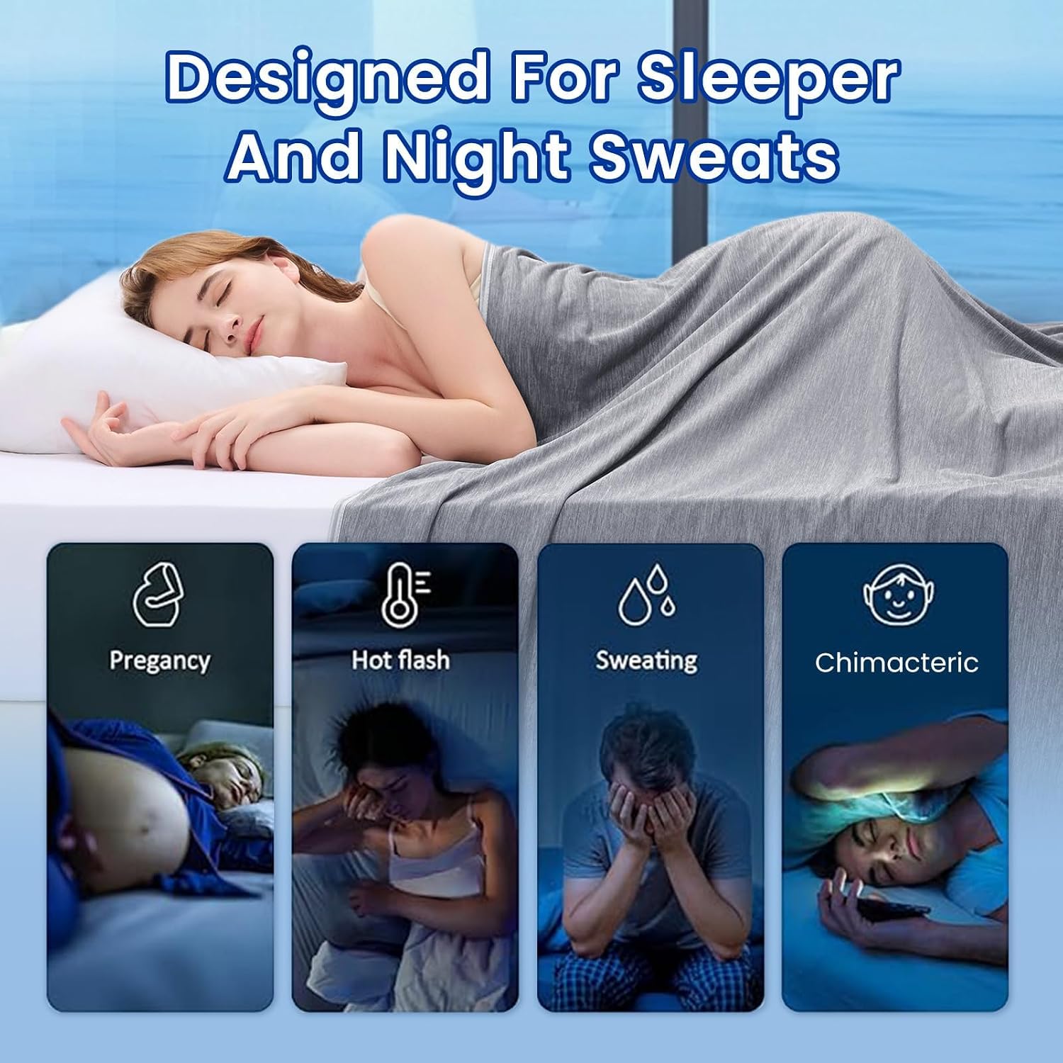 Thumbnail 3 de L'AGRATY Cooling Blanket (150x200cm Double) for Hot Sleepers, Grey