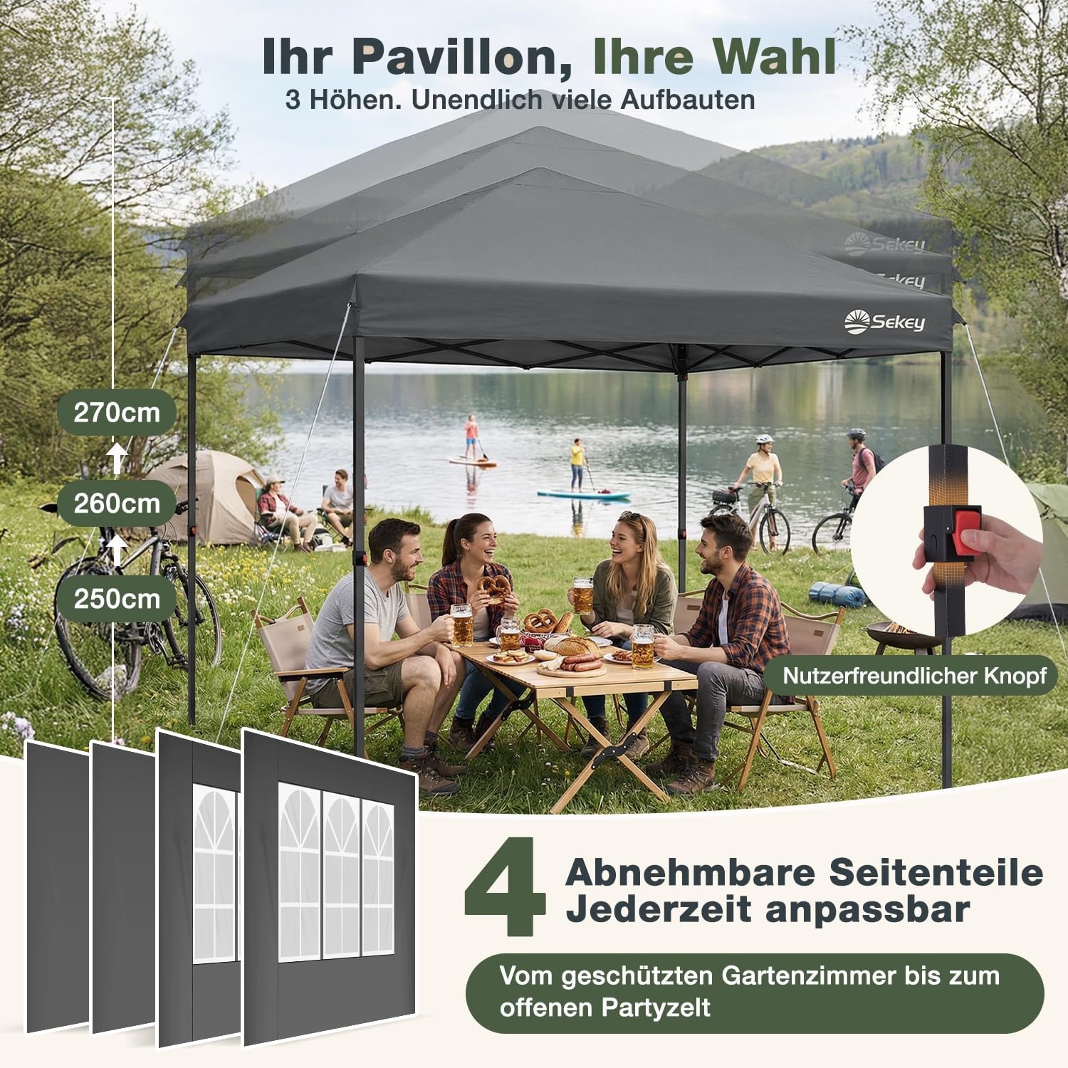 Detalle de Sekey Pop Up Pavillon 3x3: Wasserdicht, stabil und flexibel – Premium Serie Anthrazit