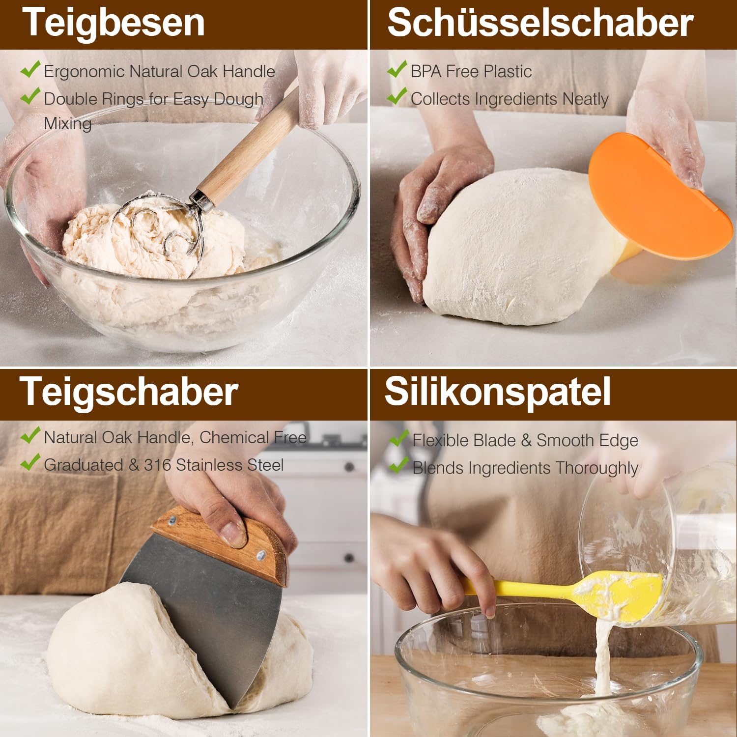 Thumbnail 5 de HELISAN 21-teiliges Sauerteig Starter Set mit 2 Gärkörbchen (23 cm rund & 25 cm oval) und 900-ml Glasgefäß