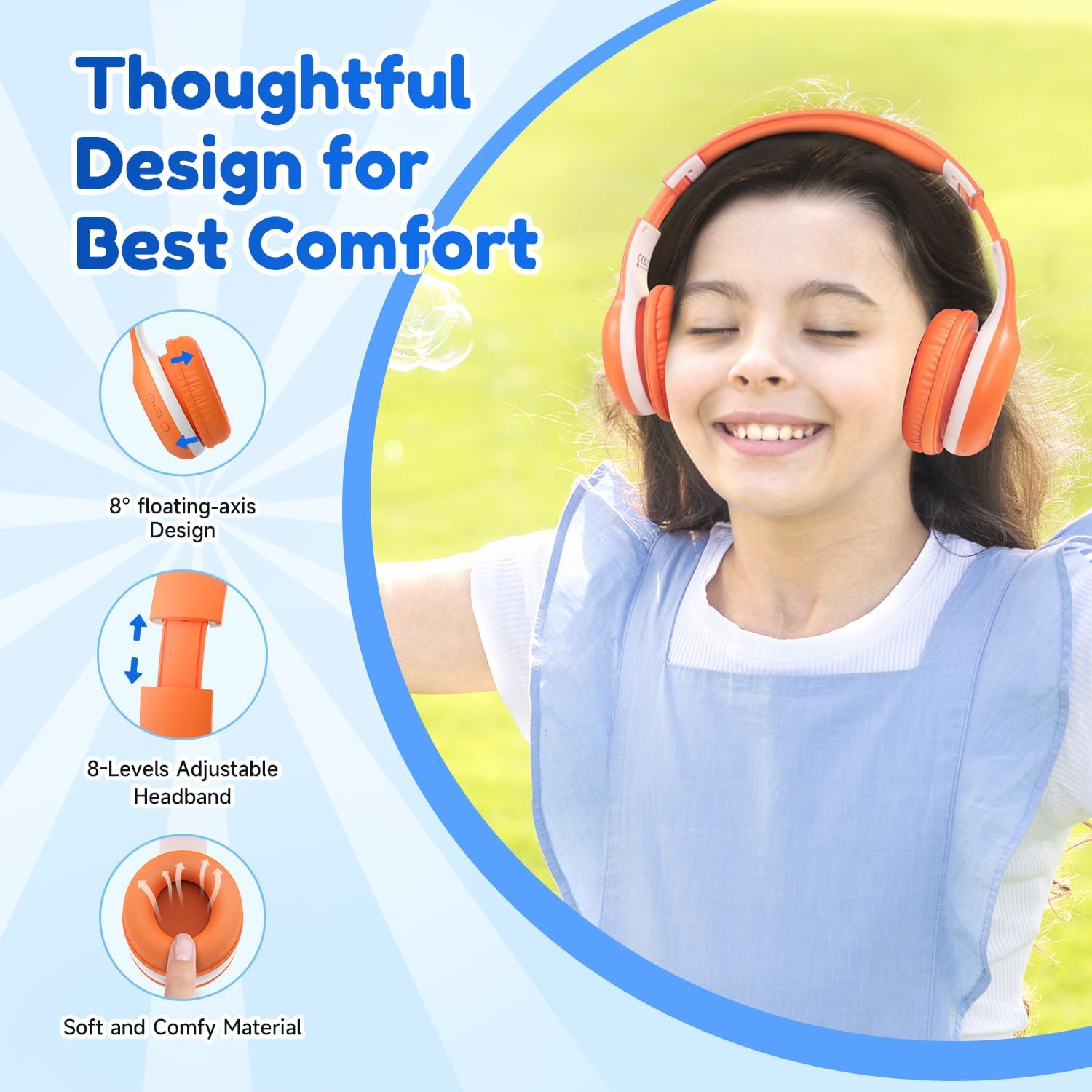 Thumbnail 4 de EarFun Bluetooth-Kopfhörer für Kinder (85/94 dB) mit HD-Mikrofon, 40 Std. Akku und faltbarem Design – Orange