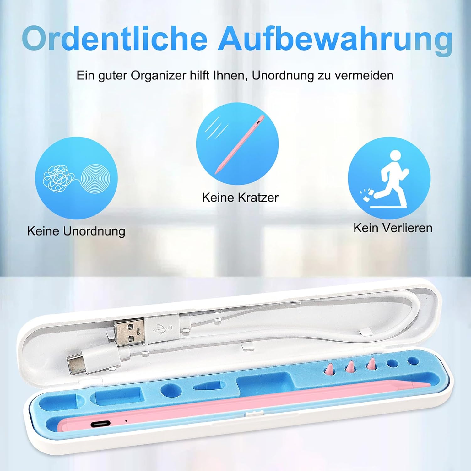Detalle 2 de BLEBLE Stylus Pen für iPad (2018–2025) mit Schnellladung und Handflächenerkennung – passend für iPad 11/10/9/8/7/6, Air, Pro und mini (Rosa)