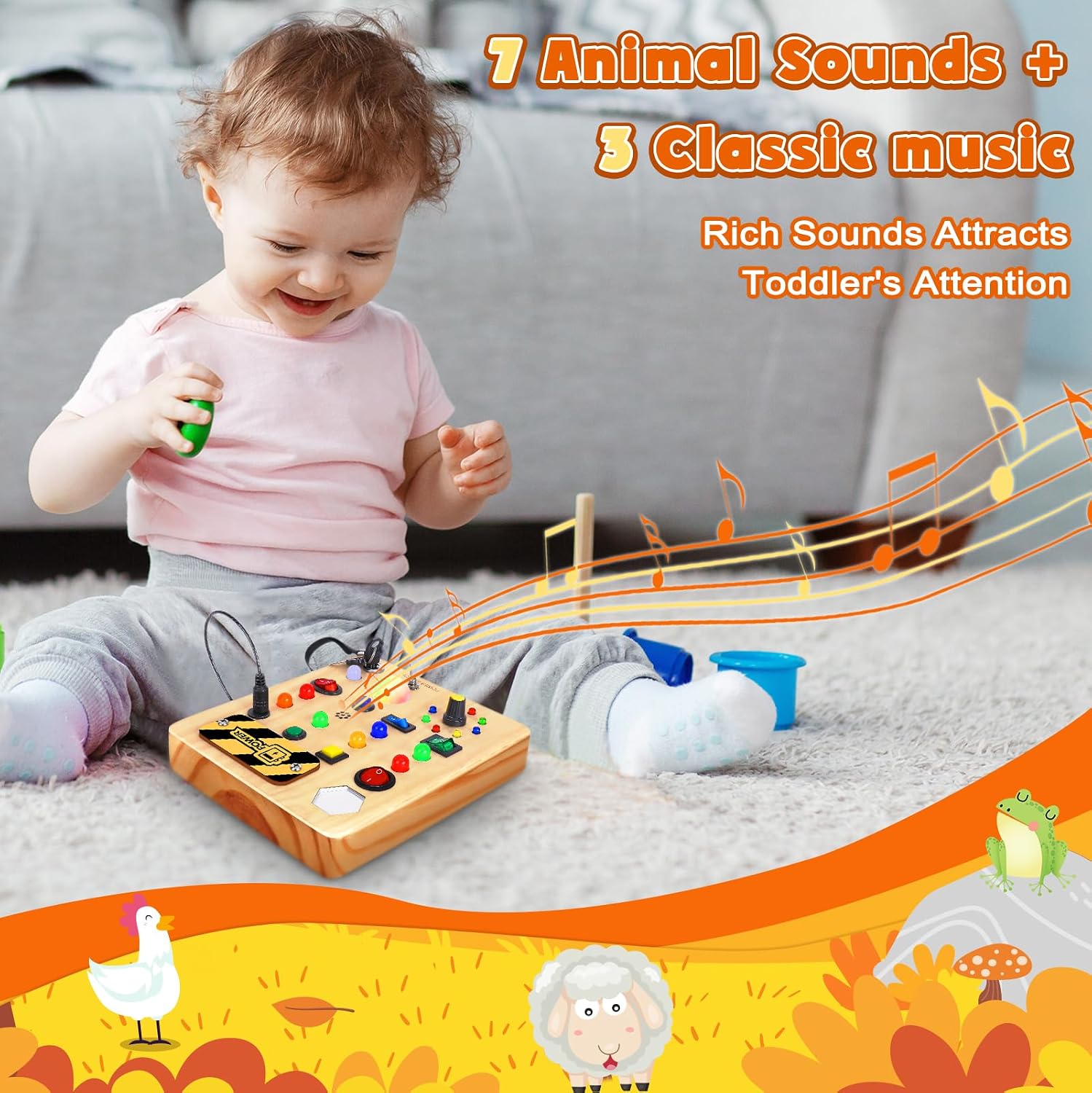 Detalle de TINTECUSA wooden Busy Board with 12 LED Lights, Music and Animal Sounds