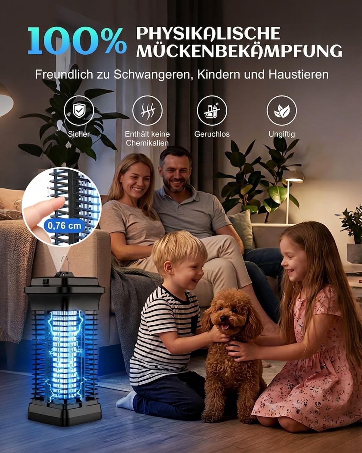 Detalle 2 de Molxss Insektenvernichter Elektrisch 4200V – Innen & Außen, UV Mückenlampe, IPX4