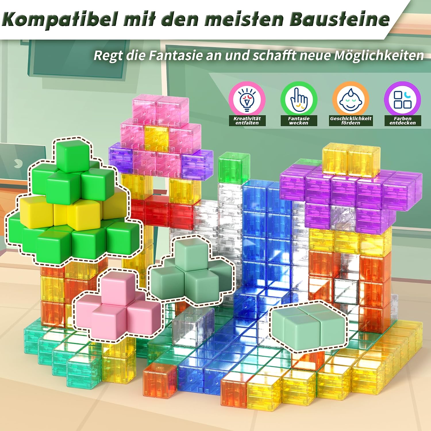 Thumbnail 6 de Apluses 64-teiliges Magnet-Baustein-Set (transparente Style) für Kinder ab 3 Jahren