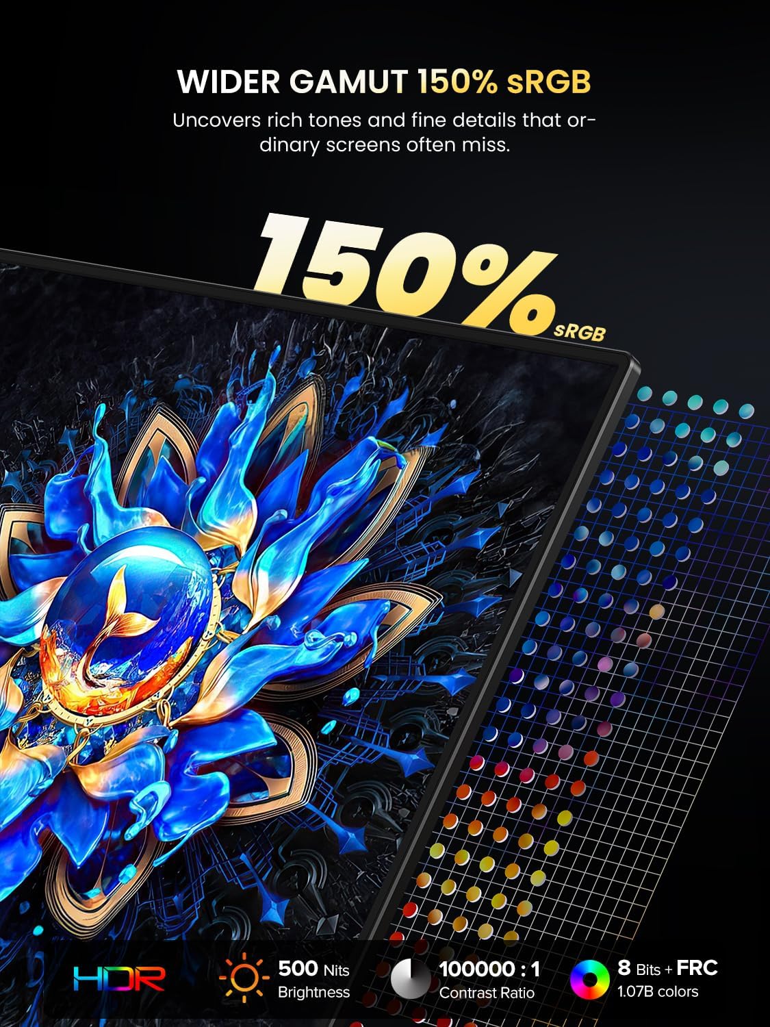 Thumbnail 4 de UPERFECT OLED Portable Monitor 4K 13,3 Zoll (3840 x 2160) – 150% sRGB, 500 Nits, 100.000:1 Kontrast