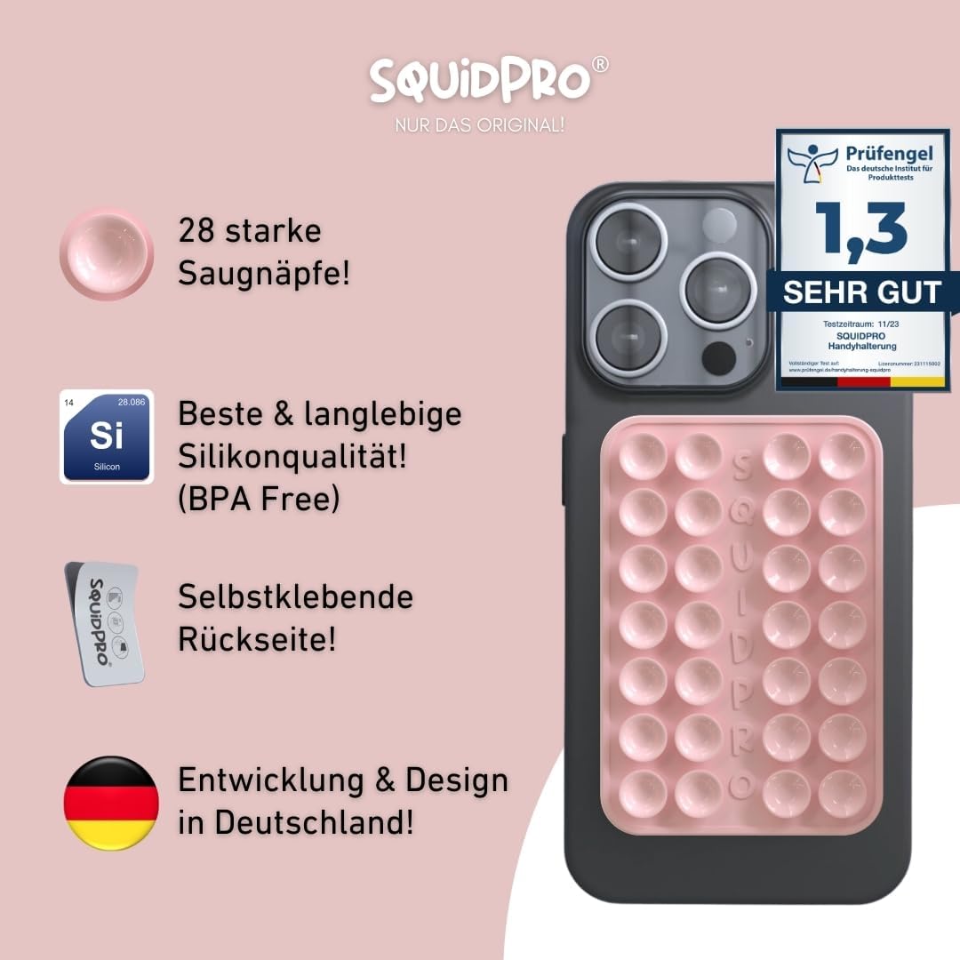 Thumbnail 1 de SQUIDPRO Silikon-Saugnapf Handyhalterung selbstklebend (Rosa) – freihändig für iPhone & Android