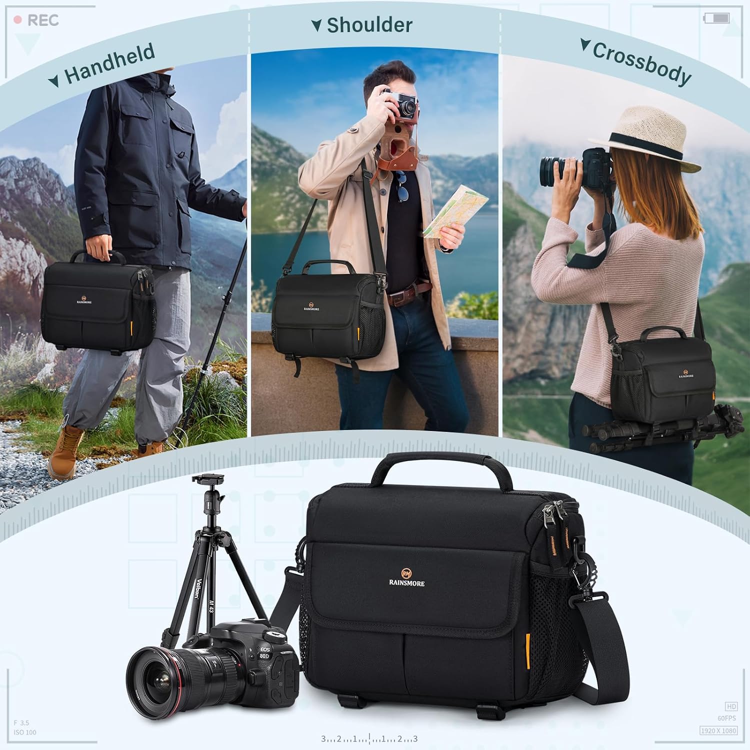 Thumbnail 6 de RAINSMORE Kameratasche Spiegelreflex für DSLR/SLR – wasserabweisend, stoßfest und kompakt