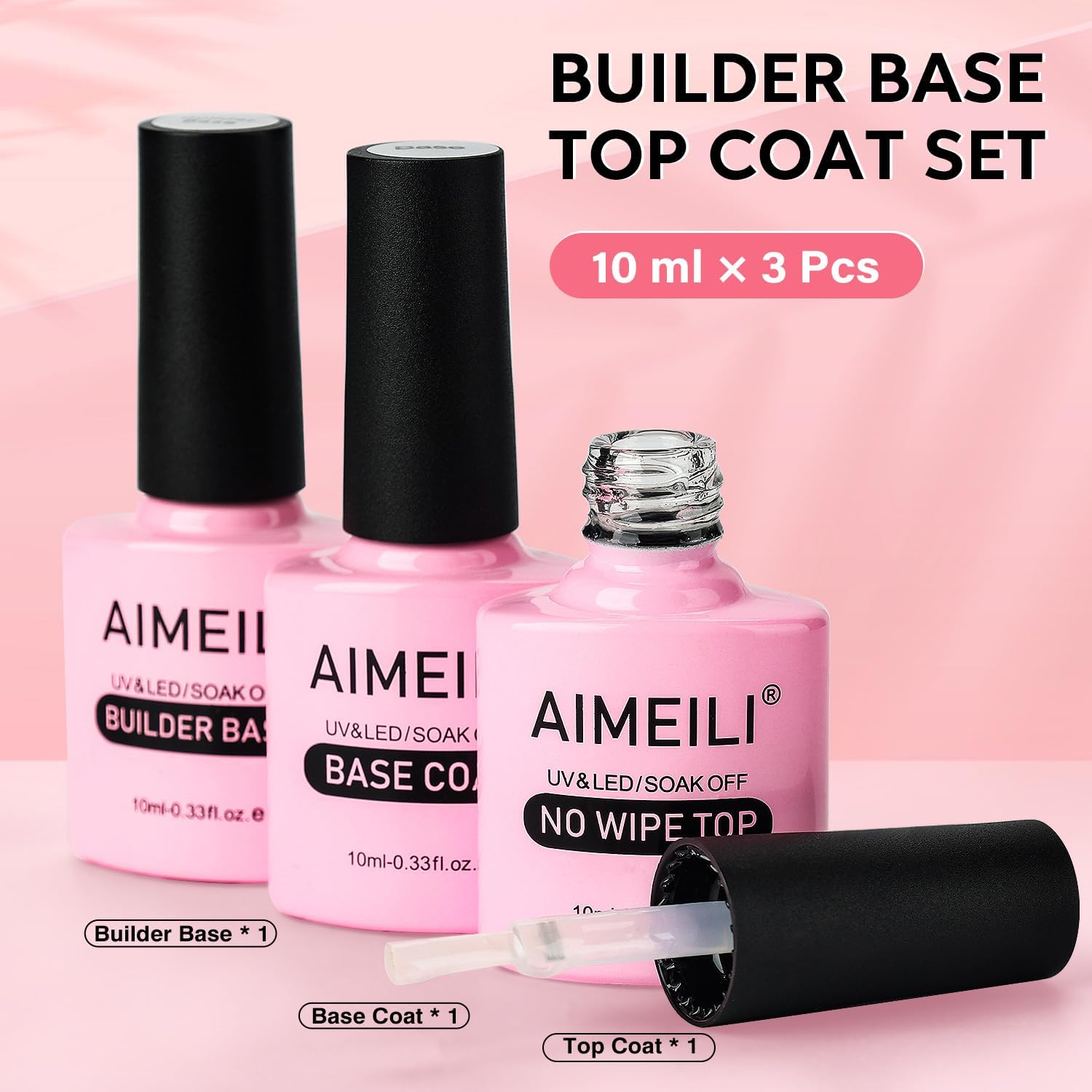 Detalle de AIMEILI Base Coat, Top Coat No Wipe e 7 in 1 Clear Builder Base Gel Kit – manicure semipermanente inGel UV/LED da 3x10ml