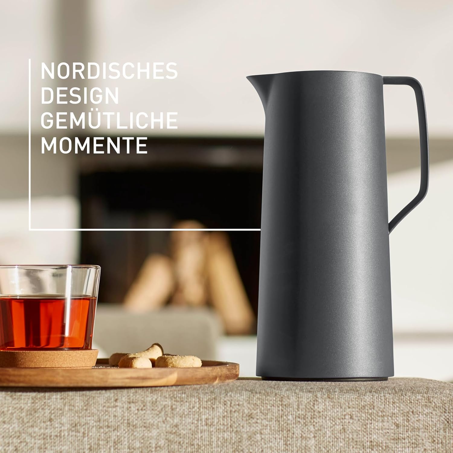 Detalle de Emsa Motiva Thermoskanne 1l – Isolierkanne mit Quick-Press-Verschluss, Glaskolben, Nordic Design