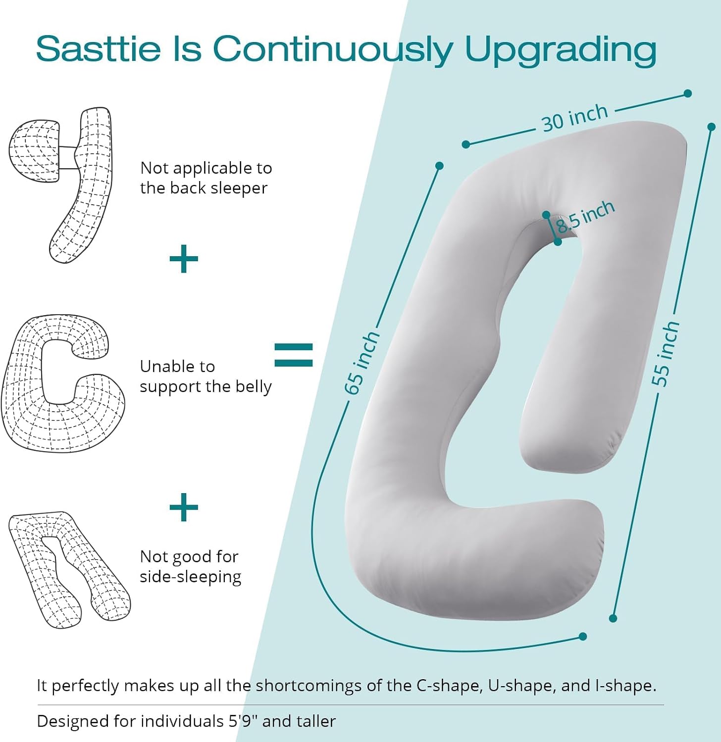 Thumbnail 3 de Sasttie 4.0 U-Shaped Pregnancy Pillow, 65-Inch Cooling Full Body Pillow
